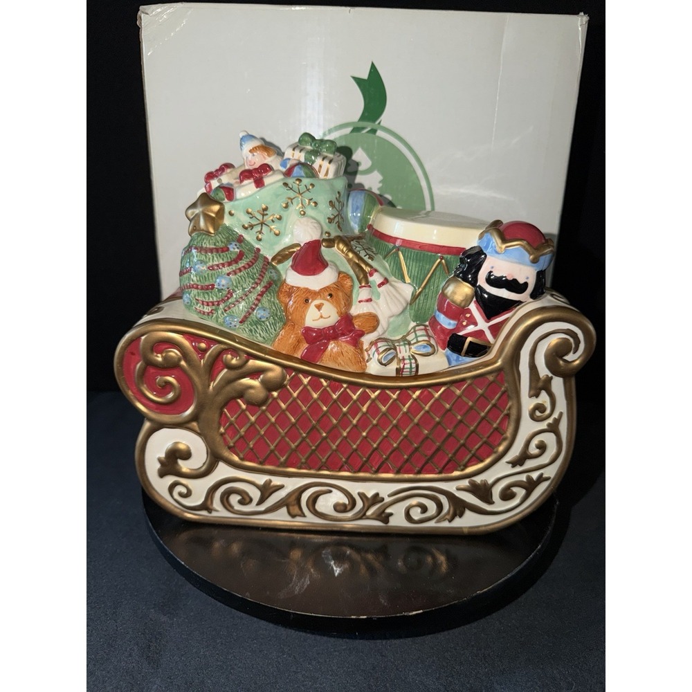 Vintage St Nicholas Joyous Celebrations Santa's Sleigh Gifts Cookie Jar